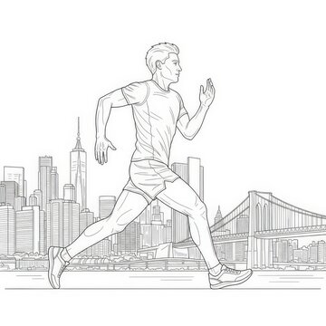 Line Art Illustration of a Man Running in an Urban City