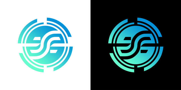 Gradient letter S logo design vector icon template, futuristic technology identity symbol on black and white background