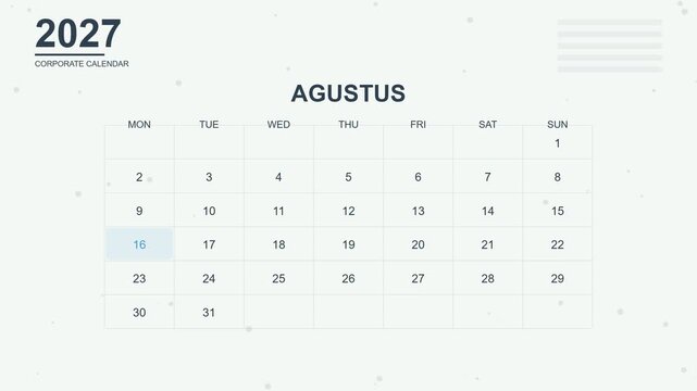 Minimalist Indonesian Calendar 2027 Monthly Planner Animation.