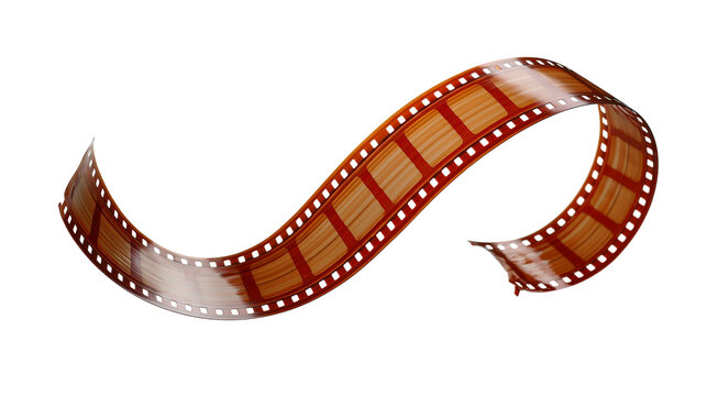 Curved strip of vintage 35mm photographic film with sprocket holes