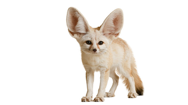 Small fennec fox with large ears and cream colored fur standing