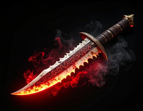 Isolated 3D Ancient Dragon Bone Dagger with Glowing Runes