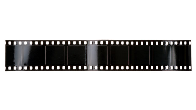Black 35mm photographic film strip with sprocket holes