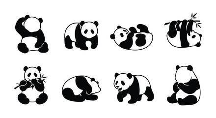 Collection of panda bear silhouettes against a white background © Sohel