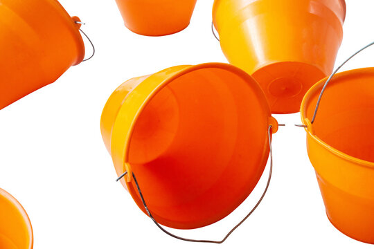 separate orange plastic bucket