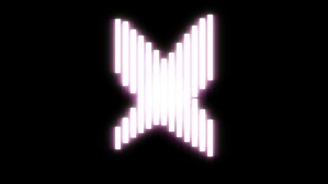 This white geometric  featuring parallel vertical stripes forms an x shape that creates a seamless looping animation.