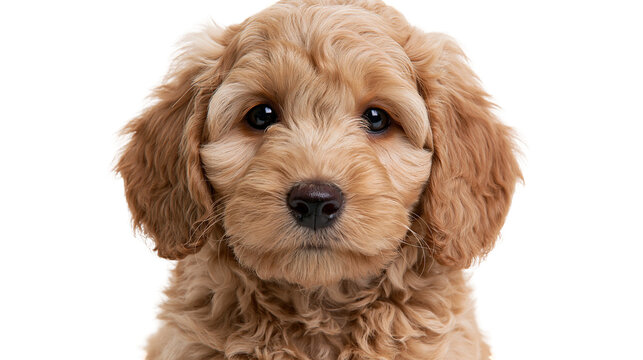Close up portrait of a cute fluffy golden brown cockapoo puppy dog