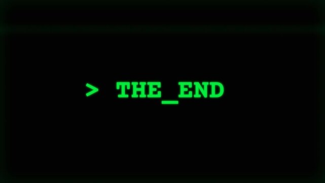 Retro computer screen with green text reading 'The End'