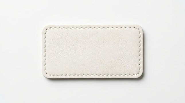 Blank White Leather Patch with Stitching Isolated on White Background - Mockup for Branding and Logo Design