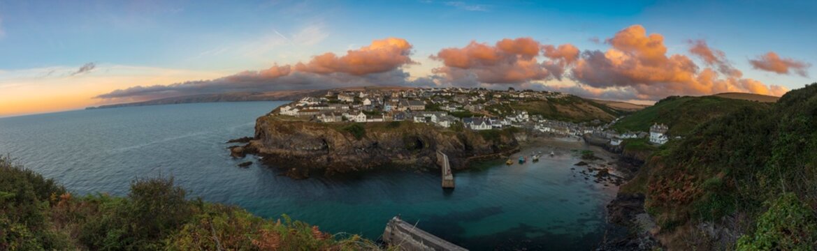 Sunset at Port Isaac, the small fishing village on the Atlantic coast of north Cornwall, England, in the United Kingdom