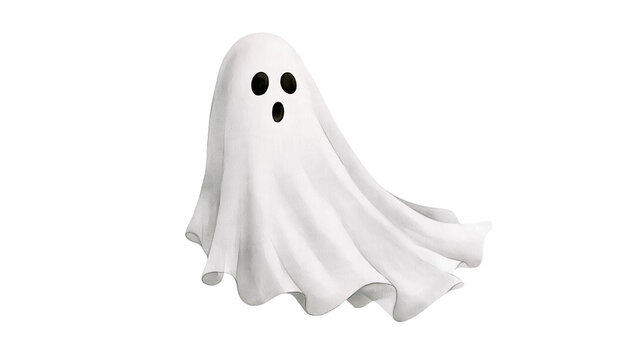White sheet ghost with black eyes and open mouth expression