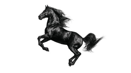 Majestic black stallion horse rearing up with flowing mane and tail © Peregrine