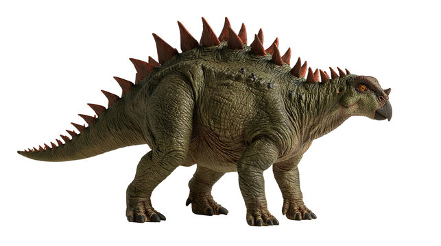 Green herbivorous dinosaur with red dorsal spines and textured skin