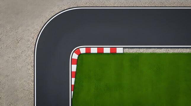 90 degree asphalt road corner with red and white curb