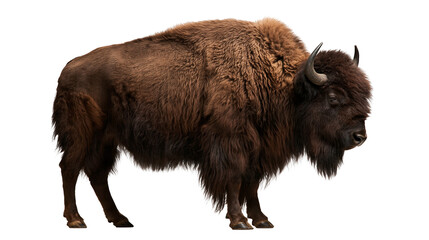 Large brown American bison standing in profile with thick shaggy fur and horns © Peregrine