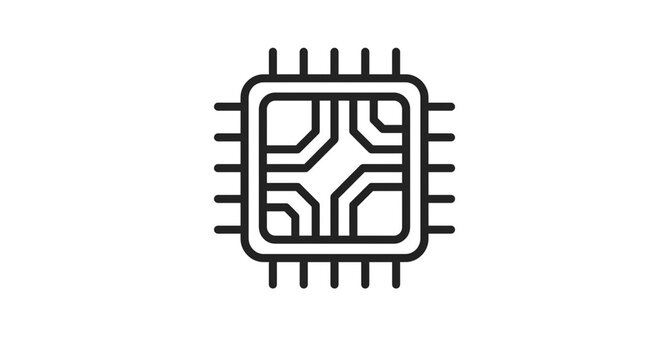 Minimalist microchip vector icon with circuit pattern inside