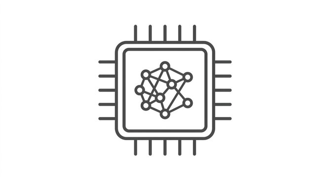 Modern abstract neural network inside a microchip icon