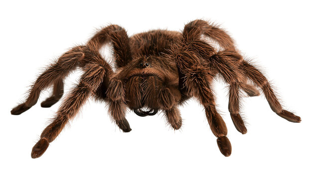 Large brown hairy tarantula spider with long legs and fangs