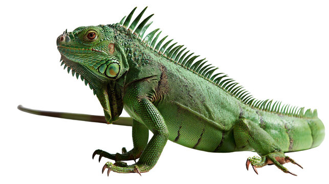 Vibrant green iguana with spiky dorsal crest and textured scaly skin