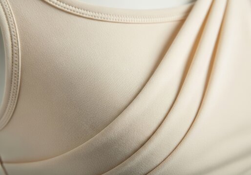 Close up of beige fabric texture with soft folds and seams.