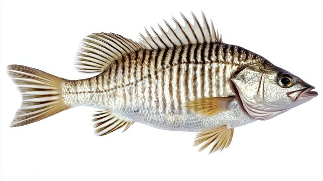 Isolated white striped bass fish showcasing its unique stripes.