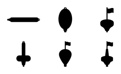 Black fishing floats and buoys silhouettes, icons for fishing and © MD