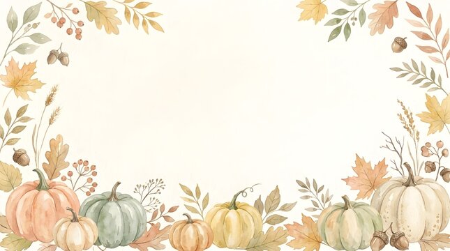 Watercolor autumn frame with pumpkins and leaves