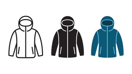 Winter Jacket Icon Set, hooded parka symbols for outdoor apparel, cold weather clothing, winter fashion, hiking, travel, and editable vector design © Arif __H