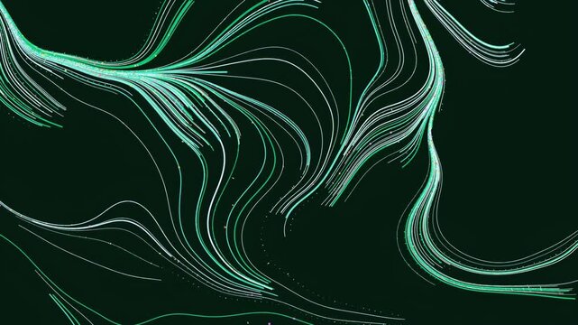 Abstract flowing green digital fiber optic lines motion background