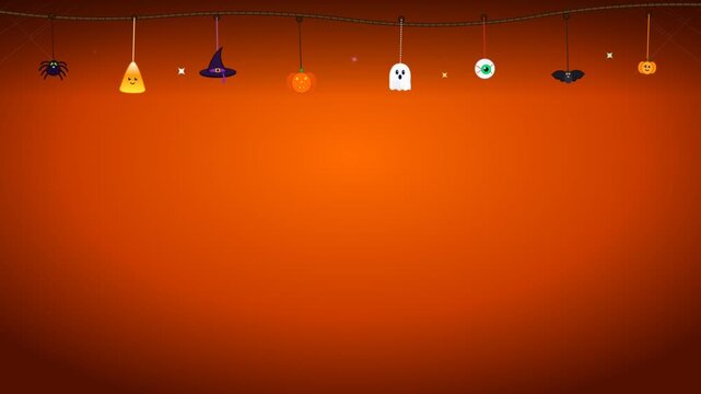 Halloween background with cute hanging icons and copy space