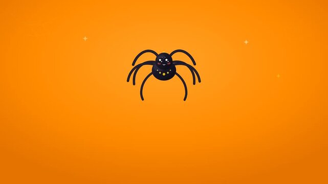 Cute Halloween spider animation character design on orange background