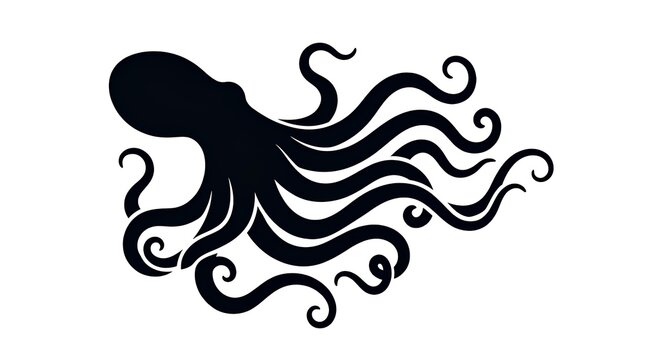 Stylized black octopus silhouette with swirling tentacles