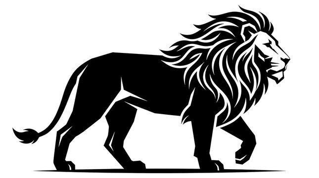 Walking lion silhouette profile.