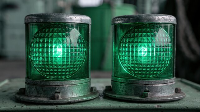 Industrial signal lights with green illumination