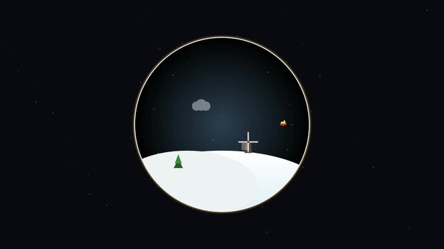 Merry Christmas and Happy New Year Minimalist Circle Winter Landscape