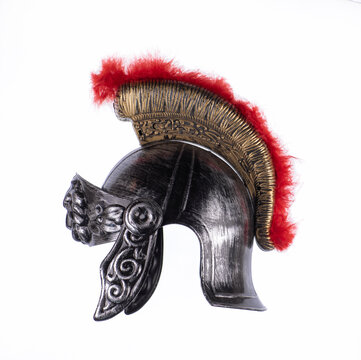 Metal Spartan helmet isolated on a white background.