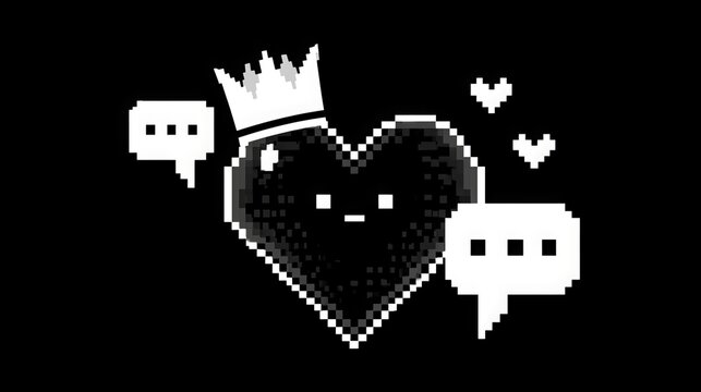 Animated heart shape featuring a crown and speech bubbles, conveying affection and playful communication, perfect concept for love and friendship
