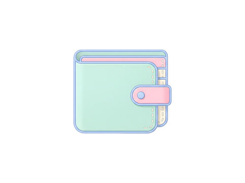Pastel 3D wallet icon, mint green and pink leather purse for digital payments, cute financial accessory for mobile app interface design