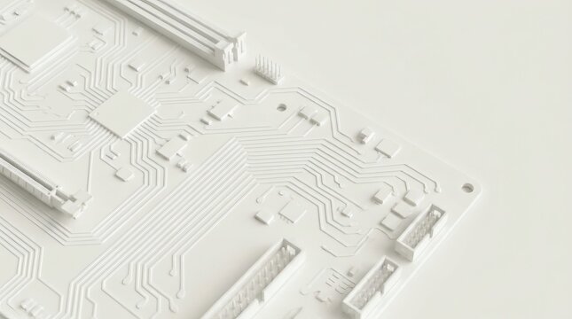 White Embossed Motherboard Texture with Minimal Professional Technology Detail.