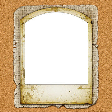 Vintage arch shaped wooden photo frame with worn texture.