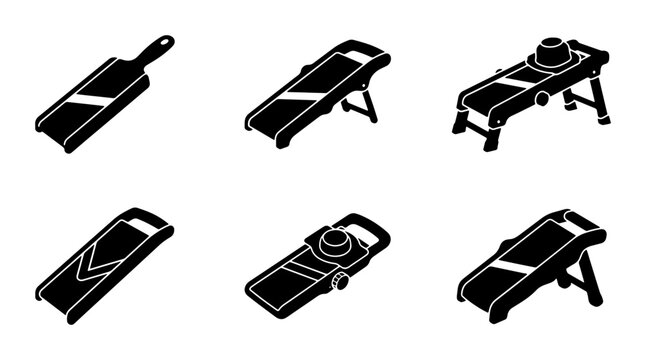 Six different black kitchen mandoline slicer silhouettes