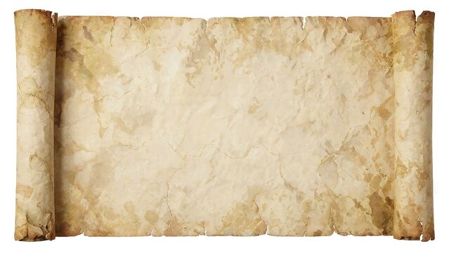 Ancient vintage parchment scroll with weathered textured paper background