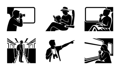 Black and white travel icons on a white background, travel theme © Sifat