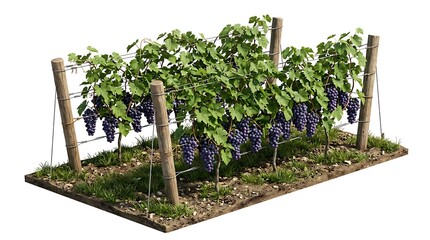 Obraz premium A Small Vineyard Section With Ripe Purple Grapes Isolated On White Background