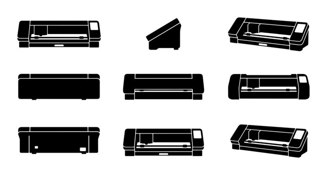 Black cutting plotter silhouettes set, graphic design elements