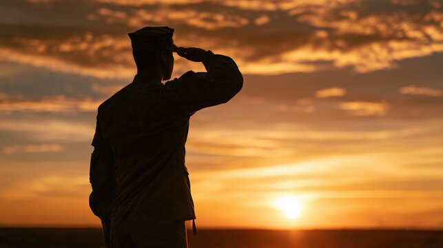 Gukgunui Nal: banner photograph of a soldier saluting in silhouette against a golden sunset sky, large empty space on the right side for text overlay