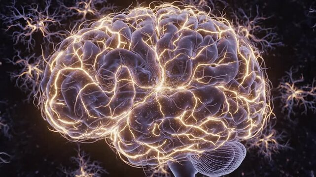Neural network pulses with golden energy transitioning to a detailed human brain rendering activity synaptic transmission neuroscience cognitive