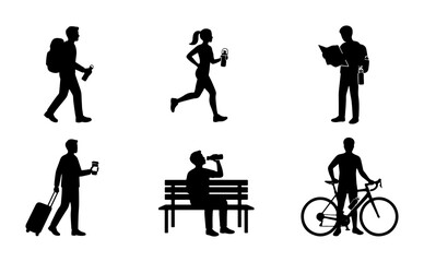 Obraz premium Black and white figures in motion and at rest, travel and lifestyle