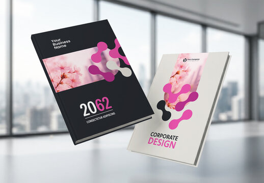 Business Report Cover Template &ndash;  Pink and Black Geometric Layout (A4)        
