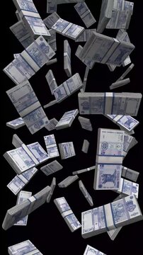 Vertical Moldova Money, Falling Moldovan Leu Bills Black Background, Premium Eastern Europe Chisinau Finance Cash Stacks, 4K